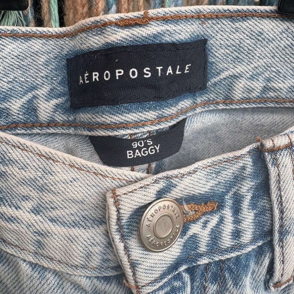 Aeropostale Light Blue 90's Baggy Jeans high waist wide legg light  wash